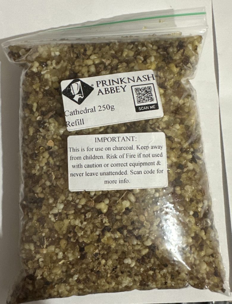 Prinknash Abbey Incense refill packs available in 20g, 50g, 100g, 250g.